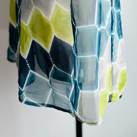 Banana Republic Teal Green & Gray Sheer Wrap Blouse with Flutter Sleeves – US XL - Picture 5 of 12